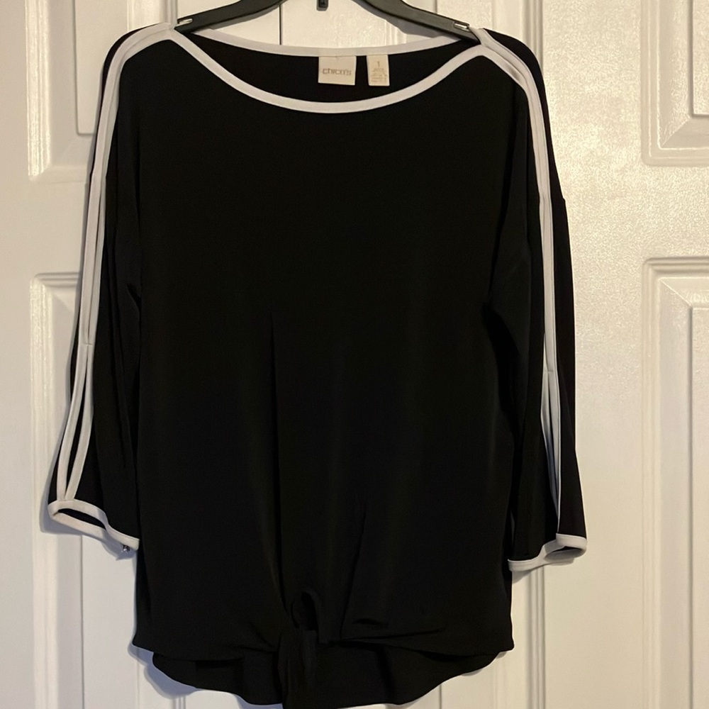 Chico's Black and White Tie Front Blouse